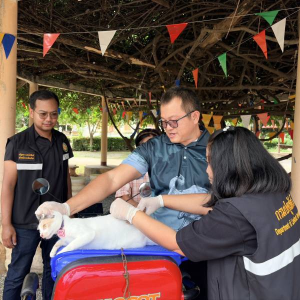  ปศุสัตว์อำเภอทองแสนขัน  “ให้บริการฉีดวัคซีนป้องกันโรคพิษสุนัขบ้า”